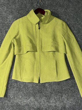 Per Se Jacket Womens 2 Green Wool Pockets Full Zip Mock Neck Collar